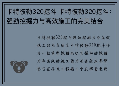 卡特彼勒320挖斗 卡特彼勒320挖斗：强劲挖掘力与高效施工的完美结合